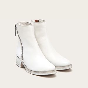 White Frye Leather Boots: Demi Leather ZIP Bootie